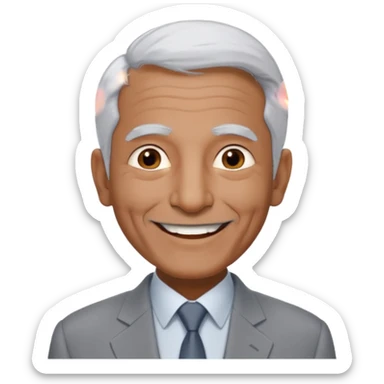 70 yr old man, very short & thin white hair, pakistani, light grey business suit, big smile, dark skin, no facial hair
 sticker