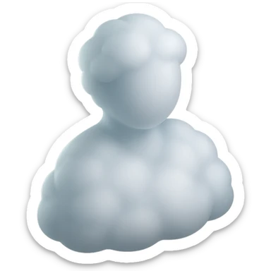 half-figure person made of white fluffy convex clouds, matte glass style sticker