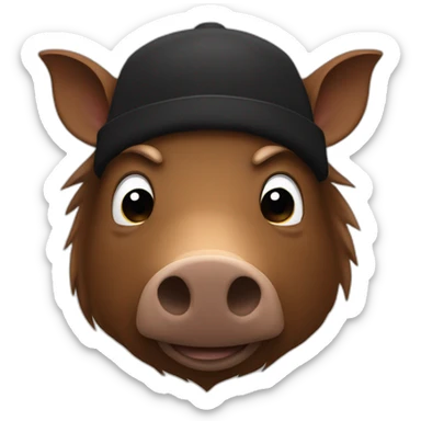 fullface brown boar tired of life with a black winter hat sticker