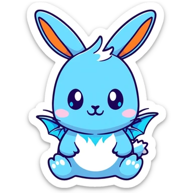 An adorable bunny ice dragon sticker with fluffy rabbit ears, icy blue scales, crystal wings, and cute dragon features sticker