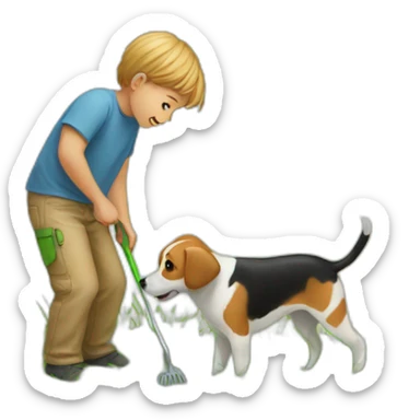 cutting grass small child helping a dog sticker