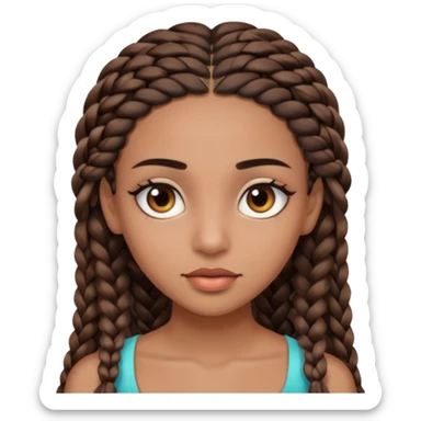girl with thin braids long hair and brown eyes, brown skin, eyelashes, siren eyes sticker