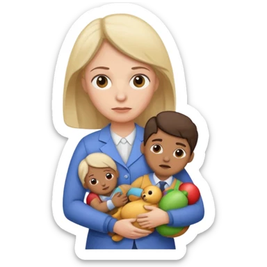 A teacher carrying children’s toys while looking exhausted. sticker