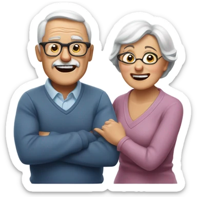 A couple is seniors fighting but loving eatch other and he uses glasses  sticker