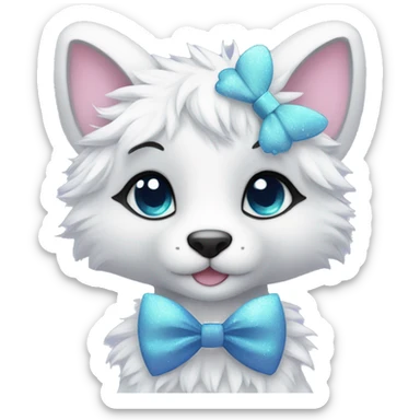 Anthro Cute Cool Pastel Kawaii gorgeous sparkly ethereal fantasy animal creature with blue eyes furry sona with flowers and bow tie beautiful aesthetic sticker