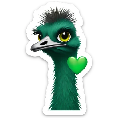 Emu with a green heart sticker