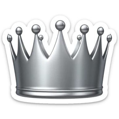 A luxury silver crown emoji, chrome metallic finish, smooth rounded edges, subtle sparkle, polished reflective surface, cute proportions, iOS emoji style, centered on a clean white background, soft studio lighting, no outlines sticker