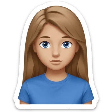 A 16-year-old girl with long, light brown hair and blue eyes. She also has slightly tanned skin, a small nose, and average-sized lips (though her lower lip is slightly larger than her upper lip). She's wearing a taupe T-shirt with a round neck.  sticker