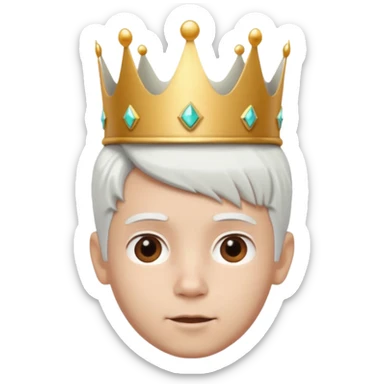 Royal latin Kid boy with wery fancy 3d crown head 3d style only face half rotate head white hair 3d face in rotate sticker