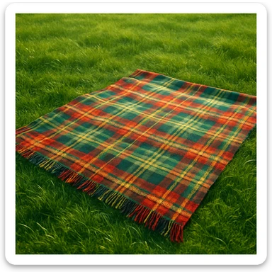 Green grass with a plaid blanket on it sticker