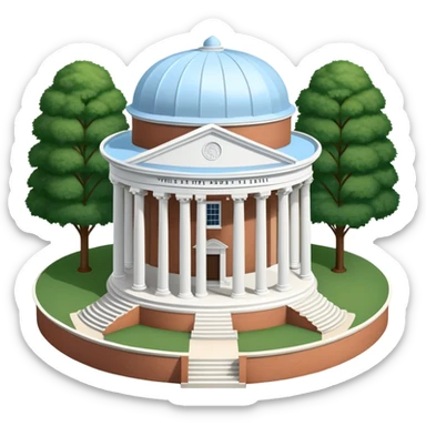 unc chapel hill old well, A detailed emoji of the UNC-Chapel Hill Old Well, featuring the iconic white neoclassical rotunda structure with eight Doric columns supporting a circular dome. The structure should be centered on a brick circular base with three steps leading up to it. Include the distinctive white balustrade around the top and the small cupola. The well should be surrounded by lush green grass and flowering dogwood trees (North Carolina's state flower) with white blossoms sticker