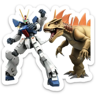 Gundam fighting a stegosaurus  sticker