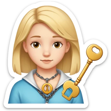 a 14-year-old girl with a key around her neck sticker