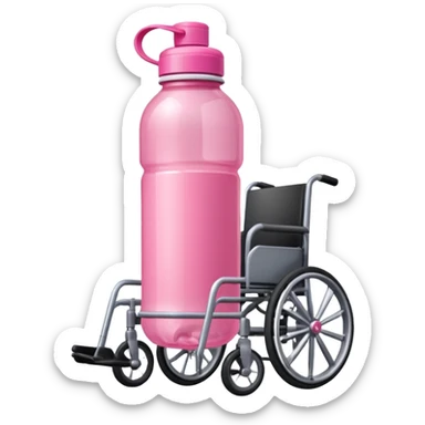 Pink water bottle sitting on a wheelchair with cars   sticker