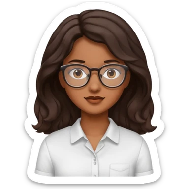 Emoji of a wavy hear dark young woman with glasses and a white shirt sticker