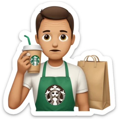 create a emoji for my male friend who is doing double shifts at starbucks and tired  sticker