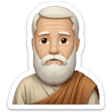 An emoji portrait of an ancient Greek philosopher. He has a flowing white beard and wears a simple chiton. His expression is thoughtful and profound. sticker