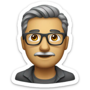 A man with a triangular face shape with a powerful chin with a bristle with rectangular glasses in a dark Gray frame and a tripod of a semi-tubs sticker