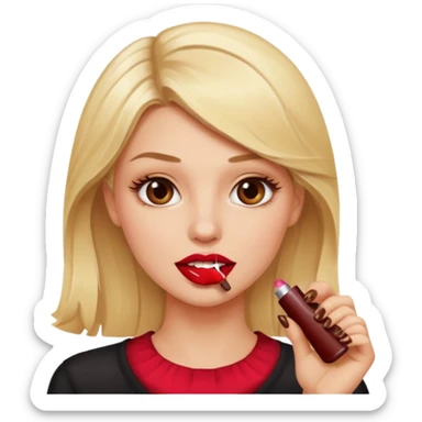 👁️🫦👁️💁🏼‍♀️ aguicheuse. elle se mord le coin de la lèvres. Elle est blonde. Ongles vernis marrons   sticker