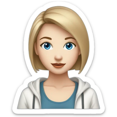 beautiful girl with computer,blue eyes,beautiful girl with short hair with computer,blue eyes,white skin, makeup, hoodie,short light-brown hair,code in background sticker