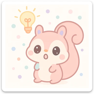a squirrel with a glowing idea bulb, surprised expression, kawaii style sticker
