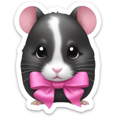 a black and white hamster with a pink bow on her head sticker