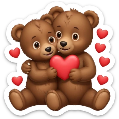 girl bear and boy bear hugging, surrounded by hearts, playful and loving, cute sticker