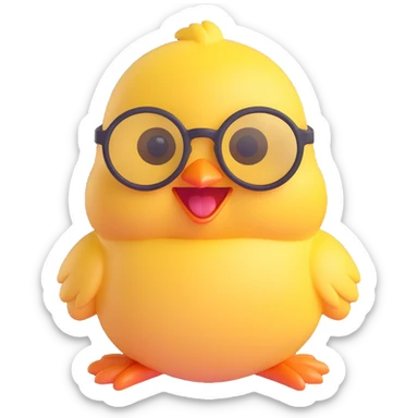 A baby chick laughing, 3D emoji style, with round glasses sticker