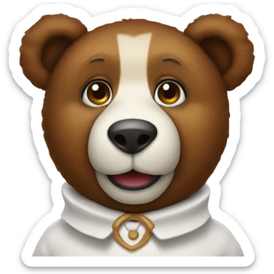 Brown Teddy bear wearing a white jester collar. sticker