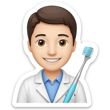 dentist, smiling, holding toothbrush sticker