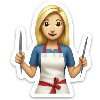 blonde girl with scissors in an apron sticker