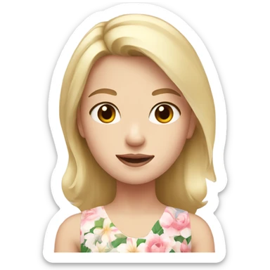 A blond girl with brown eyes and pale skin in a flower dress  sticker