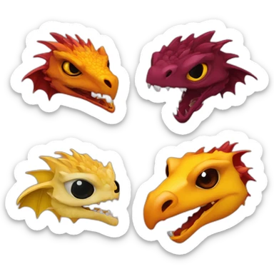 burgundy dragon with an eye yelllow another burgundy and an oriole sticker