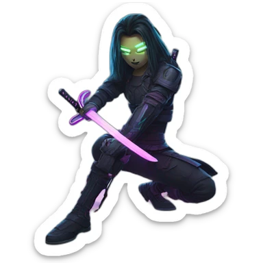 cyberpunk katana with glowing led on the katana edge sticker