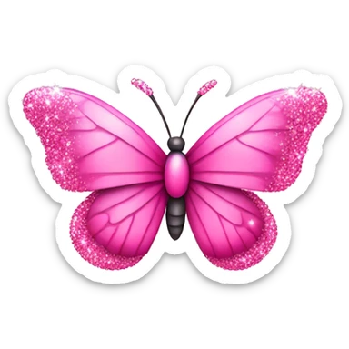 Pink butterfly with pink sparkly crystals floating around it sticker