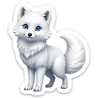 cinematic-arctic-fox-realistic-full-body-standing-emoji,-fluffy-tail-curled-slightly-around-its-paws,-thick-pure-white-fur-blending-into-the-snowy-landscape,-head-tilted-dramatically,-bright-blue-eyes-glistening-with-intelligence,-simplified-yet-realistic-focused-features,-highly-detailed,-glowing-with-an-almost-sarcastic-glow expressive eyes sticker