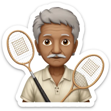 ancient guru india old man with 1 badminton racket sticker