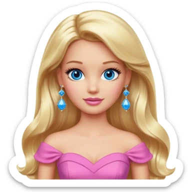barbie, long blonde hair, pink dress, with blue eyes,different dress, big ear rings. sticker