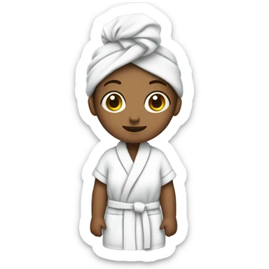 A girl in a bathrobe and with a towel on her head sticker