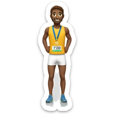 a white marathon runner with brown hair and a golden medal around his neck  sticker