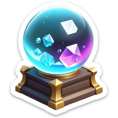 Clash of Clans aesthetic: Cinematic Playful 3D Isometric Crystal Ball Emoji, rendered in a 3D vector-style similar to standard emojis with minimal shading and bold, simplified shapes. A compact, distinct form with signature details, softly glowing with a fantasy RPG magic charm. Simplified yet unmistakably iconic, highly detailed and consistent, glowing with a soft radiance and high shine. Stylized with a touch of heroic grandeur and a soft glowing outline, capturing the essence of a beloved gaming relic with a friendly, playful manner! sticker