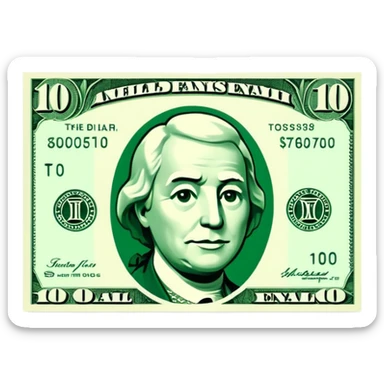 one 10 dollar bill flat  sticker