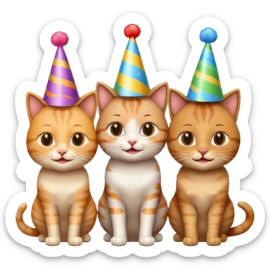  3 happy cats wearing party hats sticker