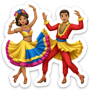 Colombian salsa dancers with colorful traditional outfits, dancing energetically with festive poses sticker