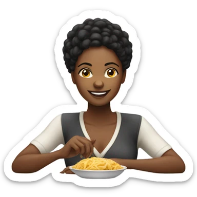Black woman full after eating sticker