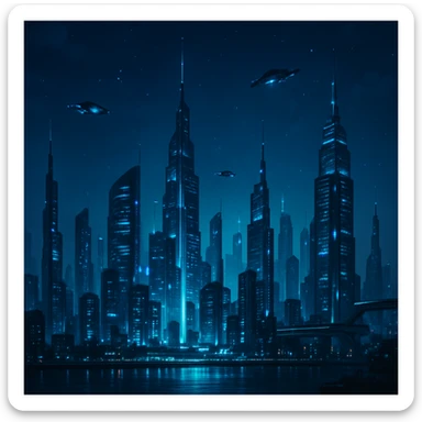 futuristic city skyline at night sticker