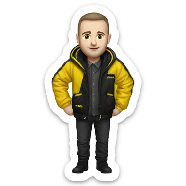 adam murray wearing a black and yellow jacket with the yellow label BPS placed on the left shoulder place on there  sticker