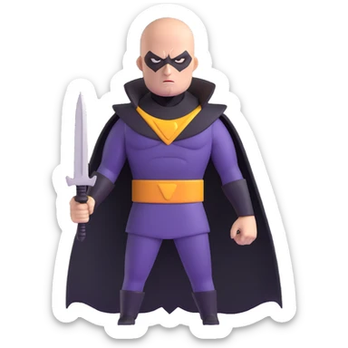 bald supervillain with razor-themed costume, sharp blade weapons, menacing expression sticker