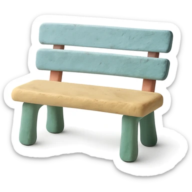 bench with pastel colors and visible texture in claymation style sticker