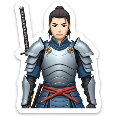 male tech nomad samurai with cybernetic armor and katana sticker